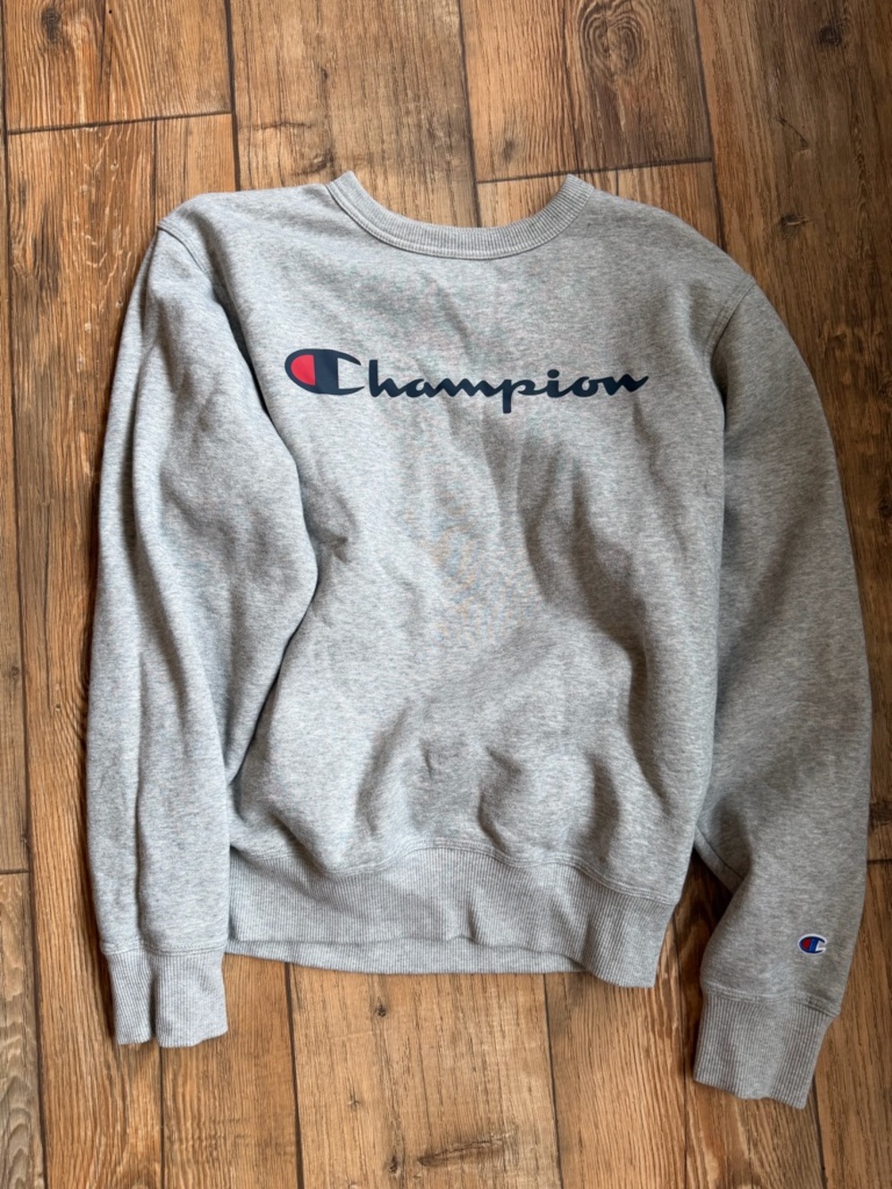 Champion Gray Crewneck Sweatshirt with Navy Logo